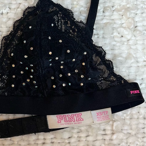 Victoria’s Secret PINK Black Lace Rhinestone Bralette XS - Picture 3 of 4